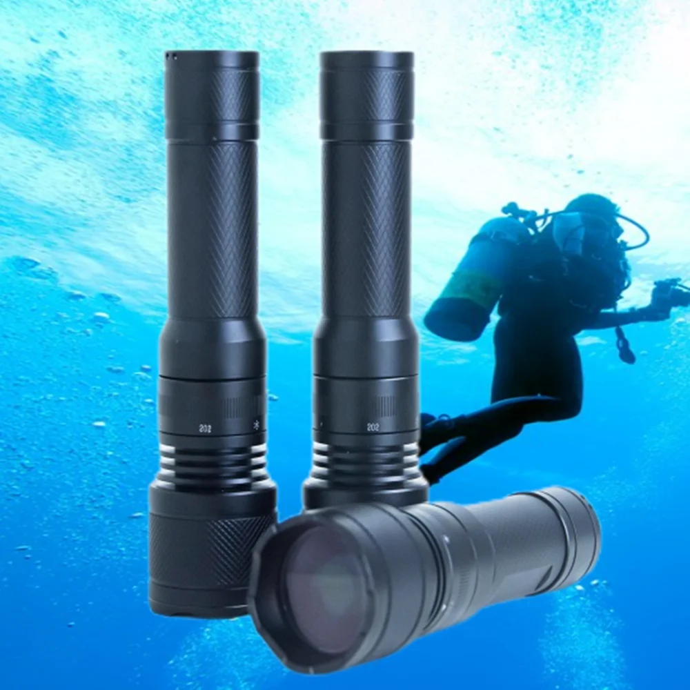 Underwater searchlight rechargeable emergency scuba waterproof diving flashlight with laser