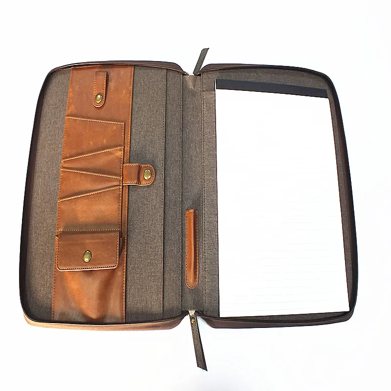 Professional Executive waterproof Business Resume Portfolio Padfolio Organizer with Zipper, Card Holders, Document Folder-Brown