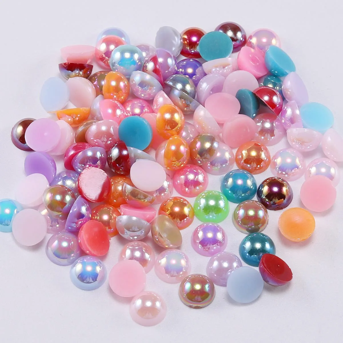 Wholesale 2mm3mm4mm5mm6mm8mm10mm12mm14mm nail art flat AB color semicircular ABS pearl clothing loose beads