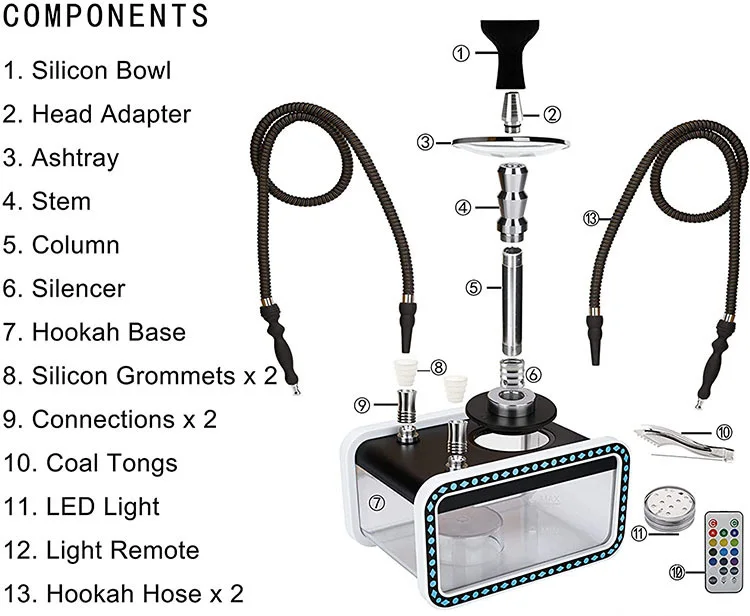 Hot Selling colorful hookah accessories laser LED light shisha hookah set for Shisha Bar Smoking