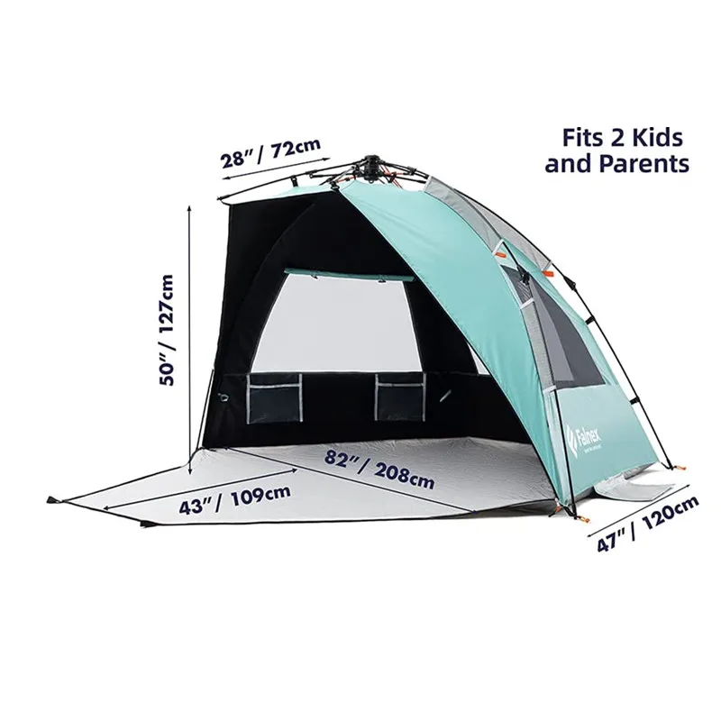Beach Tent Dark Shelter Coating L UPF 50+ Sun Shelter for 2-4 Person Beach Shade with Extended Zippered Floor Turquoise