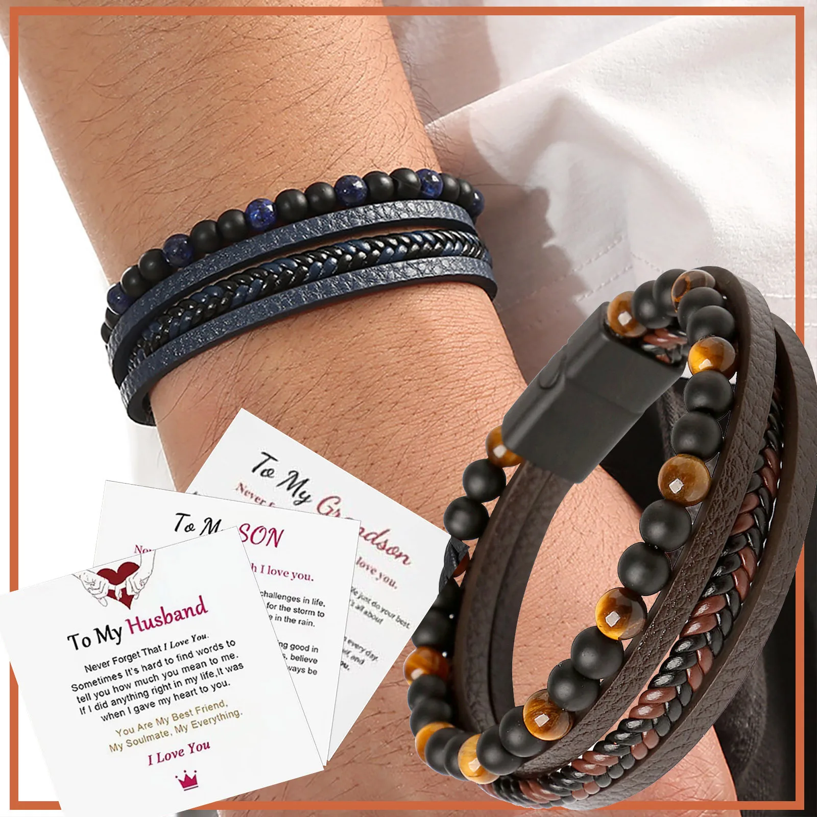 Best Selling Hand Woven Magnet Buckle Beaded Multilayer Leather Bracelet For Family Gifts