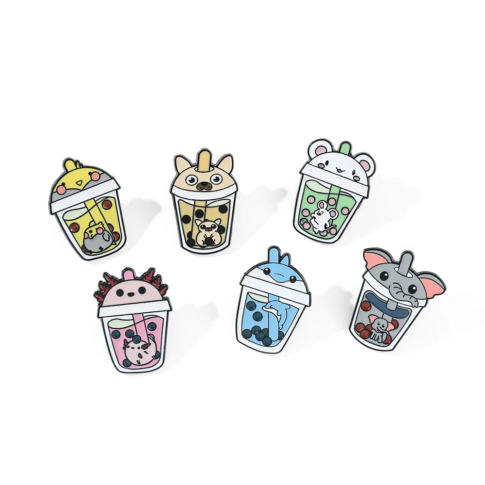 Cute Anime Pins Clothes Cat Panda Bear Bunny Koala Duck Bubble Milk Tea Enamel Pines Badges on Backpack Brooches Women Jewelry