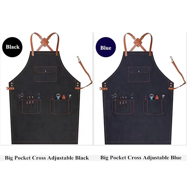 Jeans Black Barber Unisex Kitchen Cleaning Bib Apron Custom Logo Denim Apron Fabric Available With Pockets