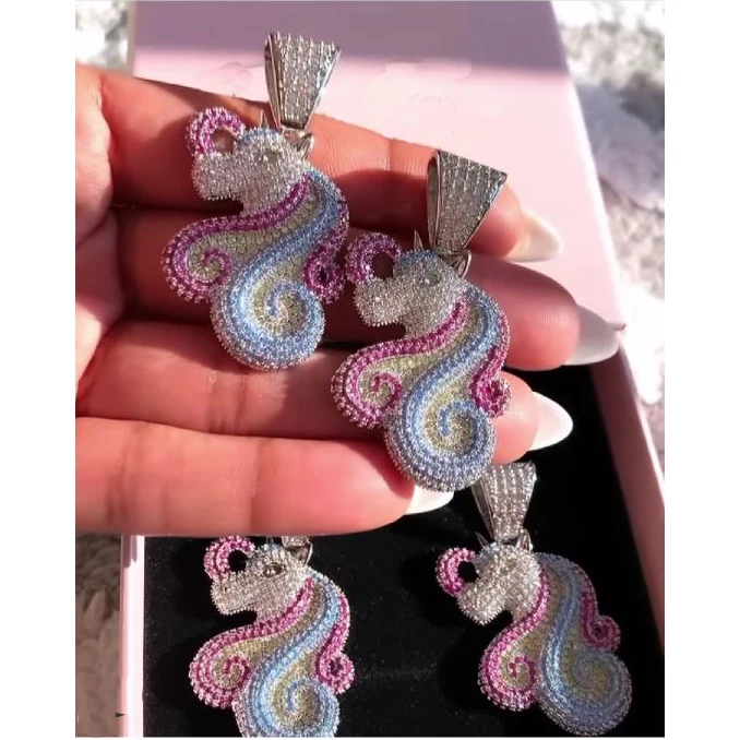 icy diamond swirl unicorn pendant necklace