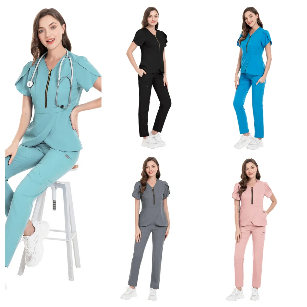 Jinteng European American Style Hospital Uniforms Beauty Nurse & Doctor Work Clothes with Hand Washing Pet for Operating Room