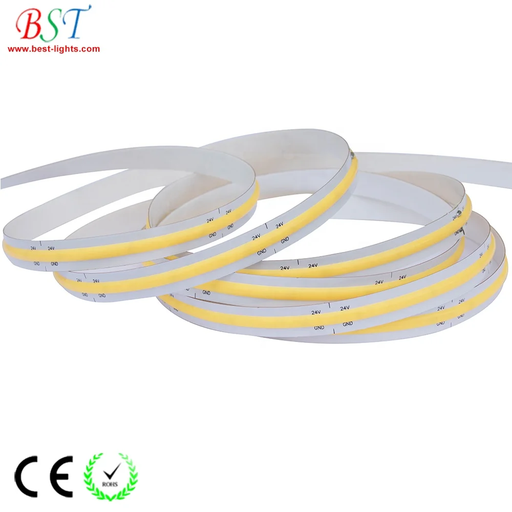 COB led strip 24V, 5V, 12V super bright leds no dark spots 4mm, 6mm, 8mm, 10mm, 12mm PCB wide 3000K, 4000K, 6000K cob led strip