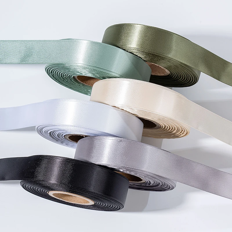 Light Sage Green Single-sided Satin Ribbon Recycled Polyester Ribbon for Fresh Flowers and Gift Packaging