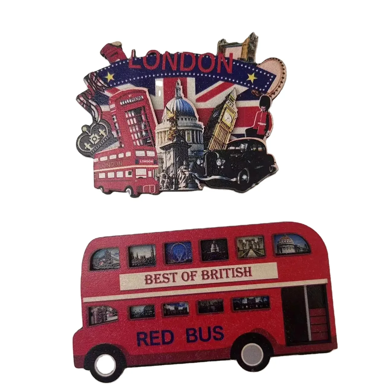 England London  embossed unique bus shape  uv print wooden  tourist souvenir customized printing  fridge magnet