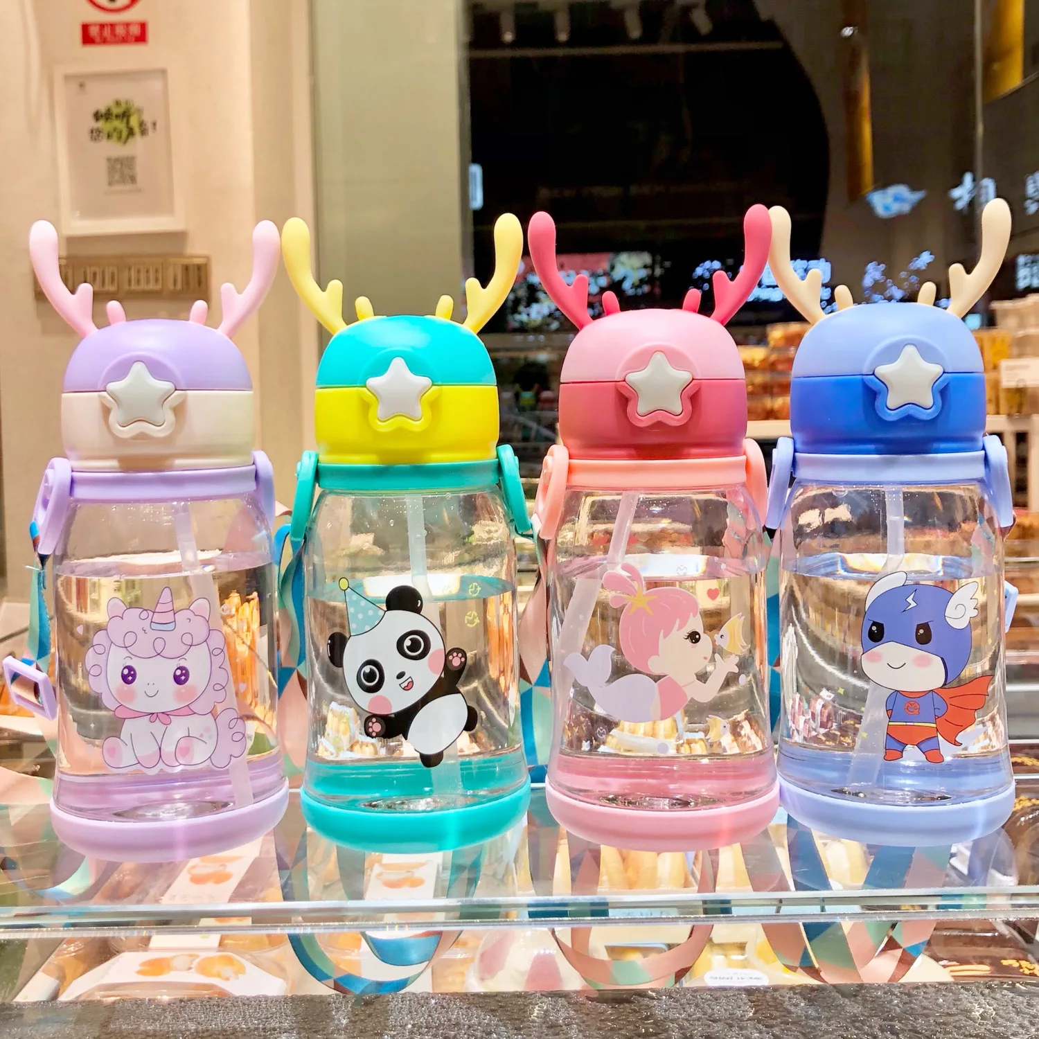 BPA Free Steel Water Bottle Cute Cartoon Kids Strap Cup Convenient Sport Style for Kindergarten and Primary School Students