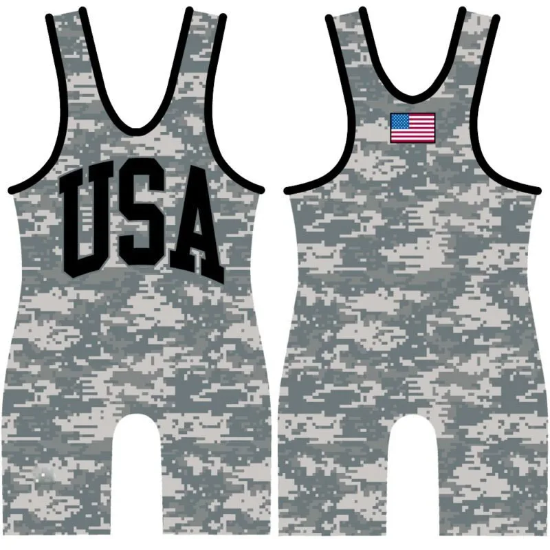 OEM sublimation wrestling singlet wholesale mens wrestling clothes state camo wrestling singlets