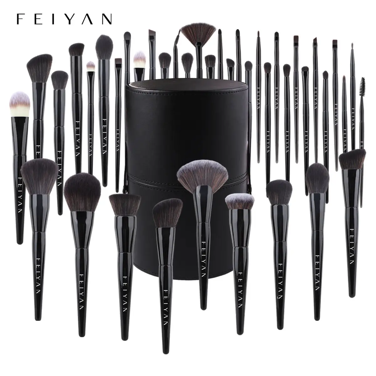 Wholesale Wooden Handle Vegan Luxury Make Up Brush Kit Private Label Custom Black Professional Cosmetic Makeup Brush Set