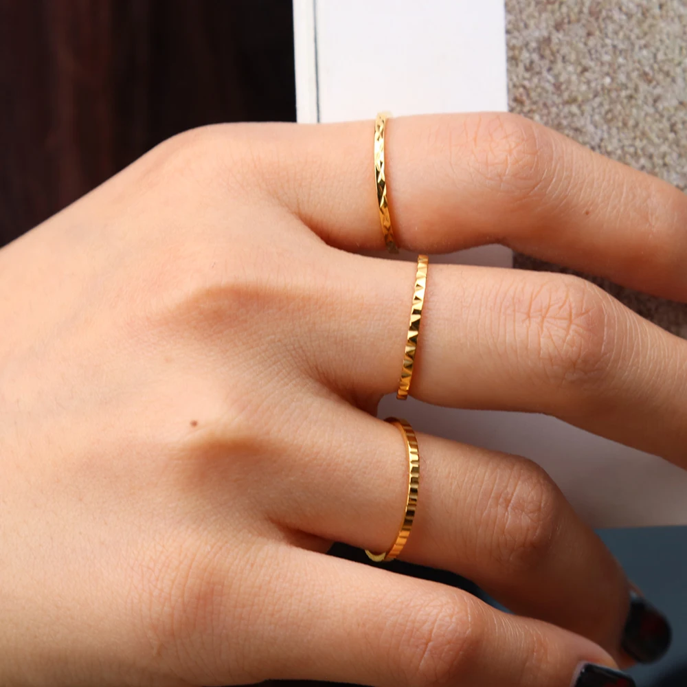 Chris April 316L texture ring gold stainless steel knuckle triple layer pinky ring for men