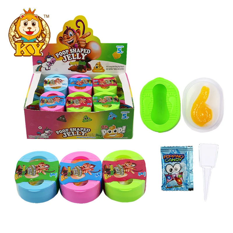 China wholesale fruit flavor funny closestool and poop shape soft gummy jelly pudding with popping candy