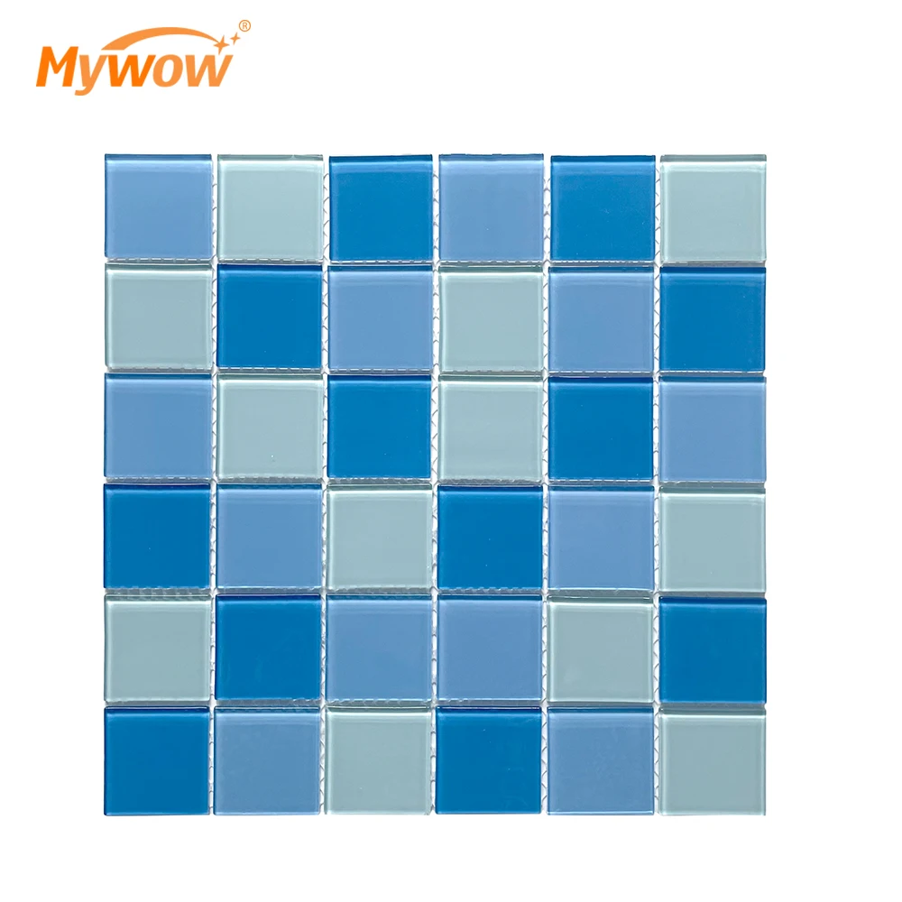 Modern Design Waterproof Blue and White Mixed Color Swimming Pool Glass Mosaic Tile