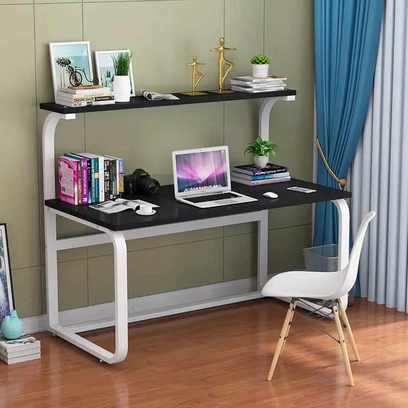 Simple Steel wood desktop bookshelf integrated office table for student with bookcase Large computer Desk