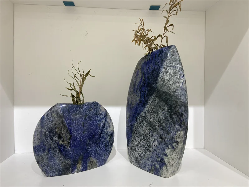Unique Blue Natural Stone Party Wedding Vase Azul Bahia Granite Flower Vases For Luxury Room Decoration