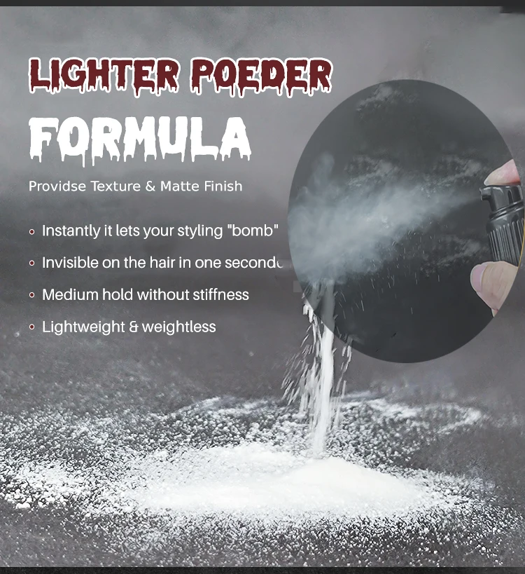 No residue No colors  leaves mattfying hair styling volume powder space x powder private label for hair men