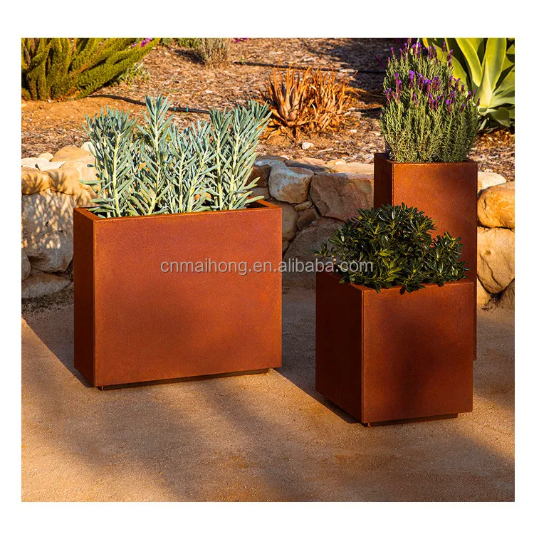 Modern Style Large Corten Steel Metal Planter Boxes/Planting Raised Bed for Outdoor Garden Decoration