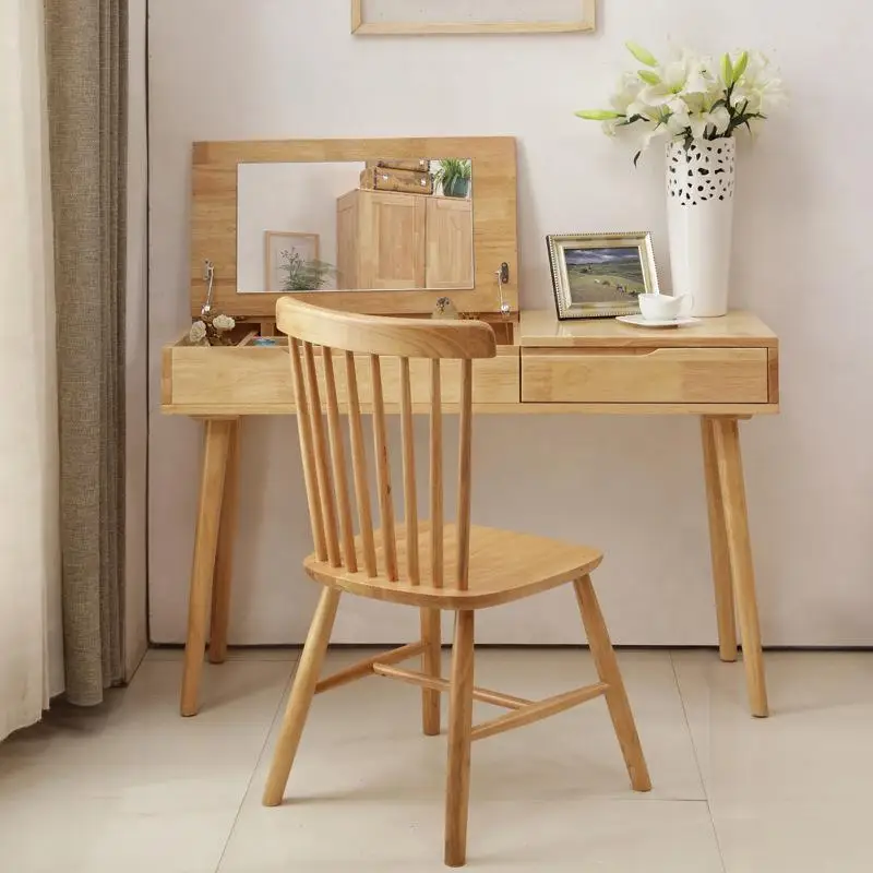 Simple modern dressing table with chair set 1.2m rubber wood dressing table bedroom solid wood dressing table
