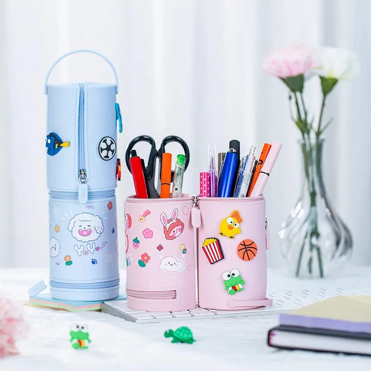 Cartoon Storage Pencil Bag Large Capacity Zipper Silicone Coin Purse Cylindrical Multifunctional Pencil Case