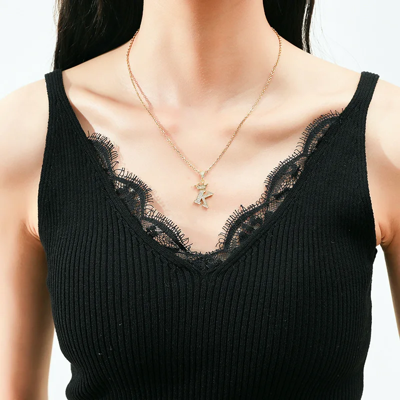 New Fashion Crown A-Z 26 Initial Letters Necklace Gold Crown Alphabet Pendant Initial Necklace For Men Women