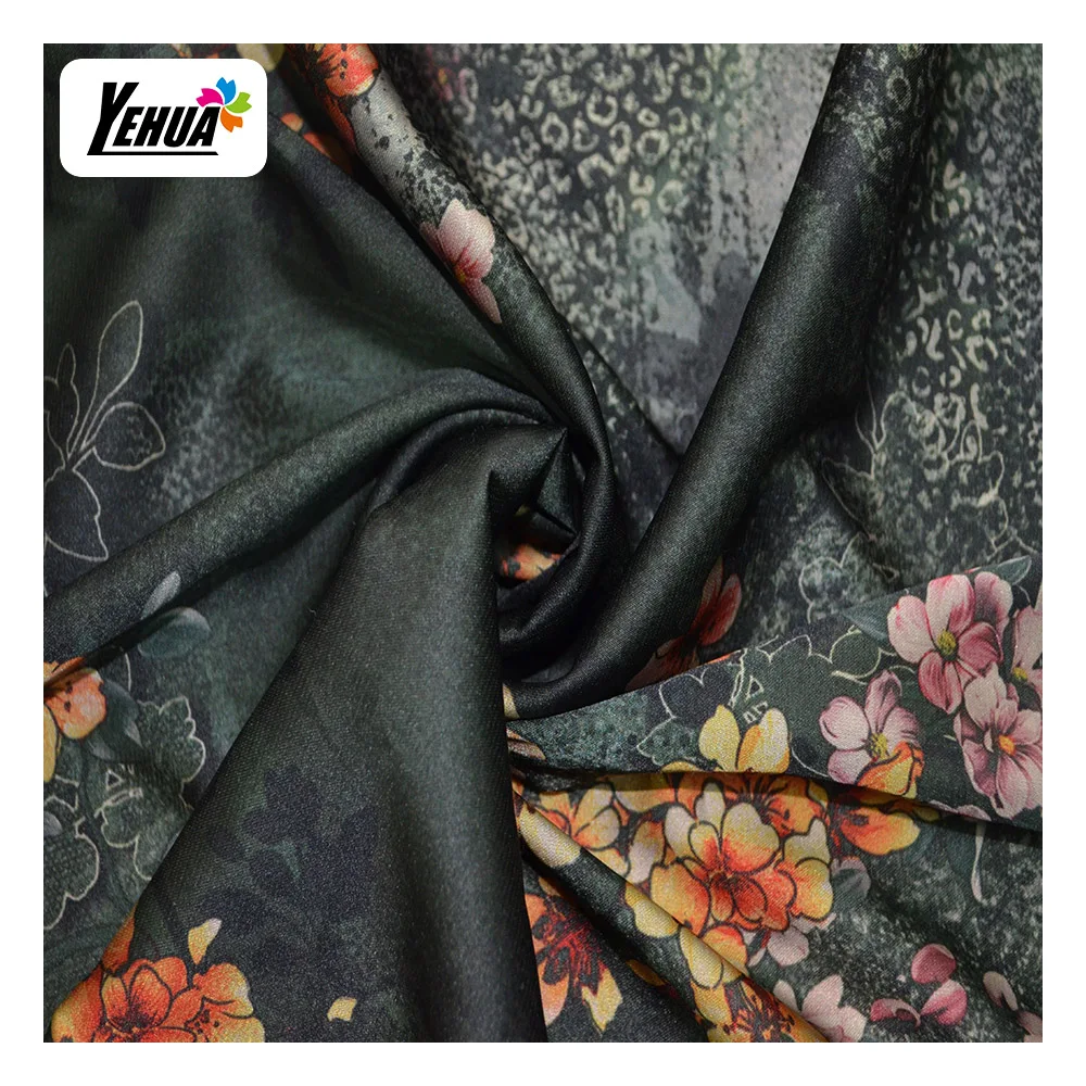 Custom Digital Printed Armaini Silk Satin Sateen Fabric 100% Polyester Satin Floral Fabric for Lady Gown Dress Pajama