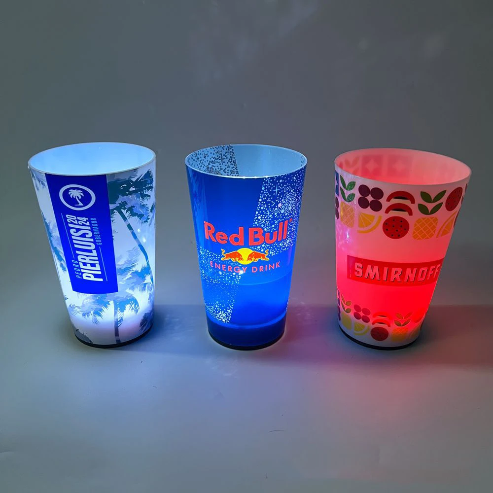 Custom LOGO Liquid Water Activated LED Light Up Cups Colorful LED Glowing Reusable Plastic Drink Cup For Party Promotion