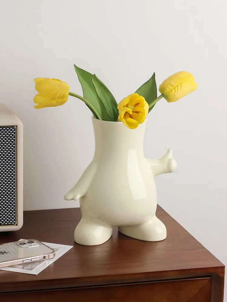 Ceramic vase custom fun ins cream wind vase ornament living room dining table TV cabinet decorative cartoon florist