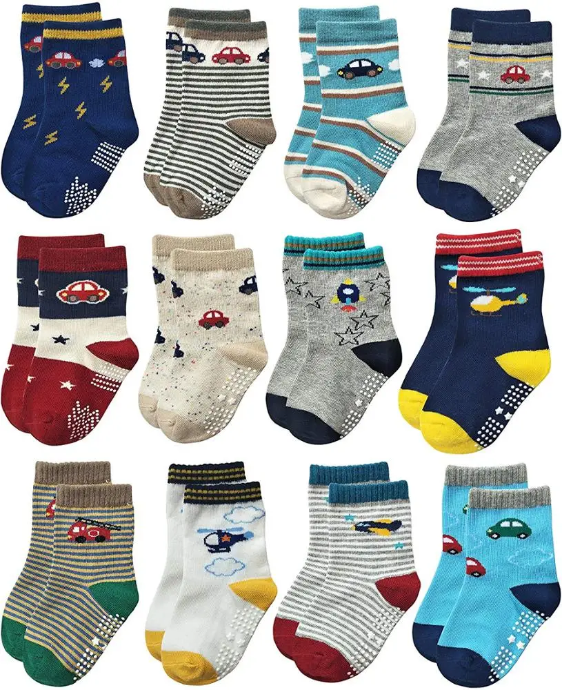 Anti slip  colorful cute cotton crew baby socks with grips