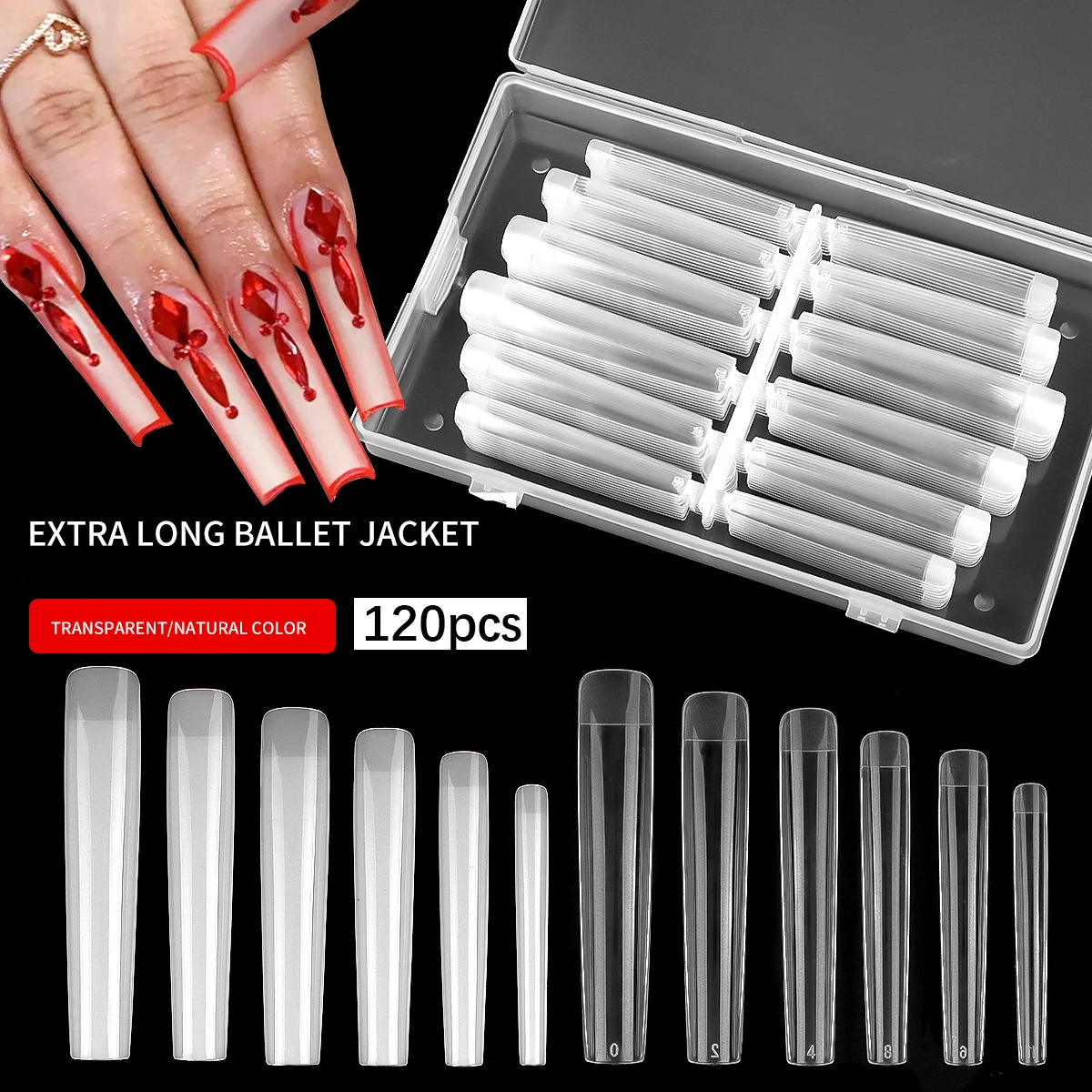 New Super Long Ballet Nail 120 Pieces Full Paste T-shaped False Nail Transparent Patch Long Box