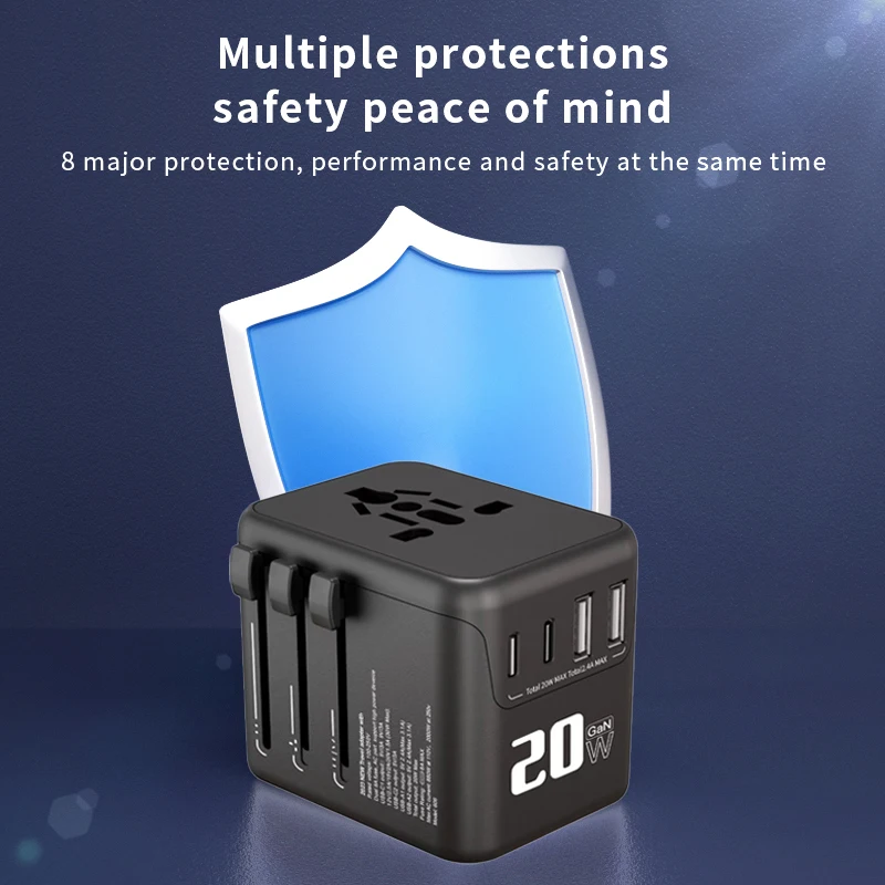 2 usb 2 tyep c port Electrical Multi Socket US EU plug travel charger mobile black travel bag with charger