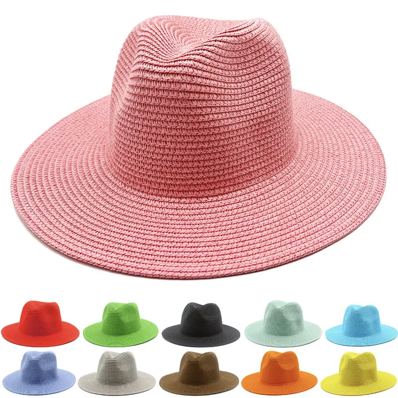 Summer Colorful Foldable Fedora Bucket Hats Sunshade Wide Brim Panama Straw Beach Hats Wholesale 2022