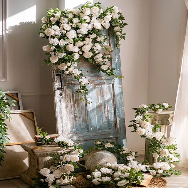 Wholesale artificial pink rose rattan for Wedding Decoration Artificial  Wedding Arch Flowers