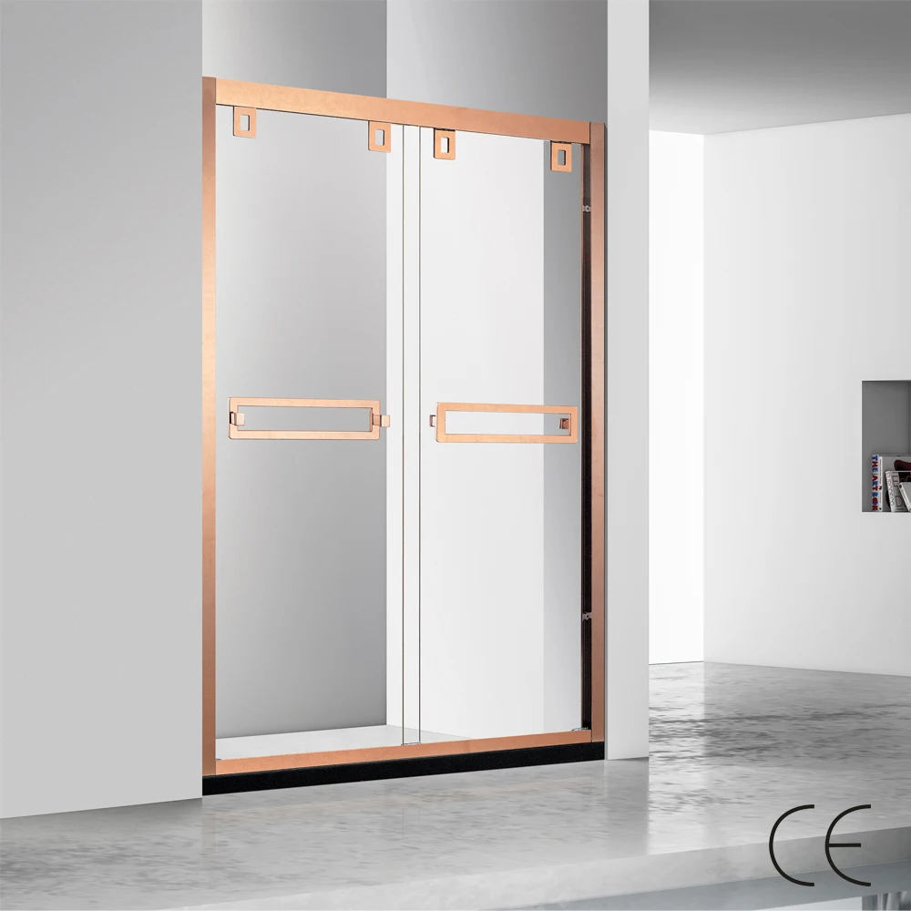 High End Luxury Rose Gold Stainless Steel Fittings Shower Enclosure Sliding Glass Doors