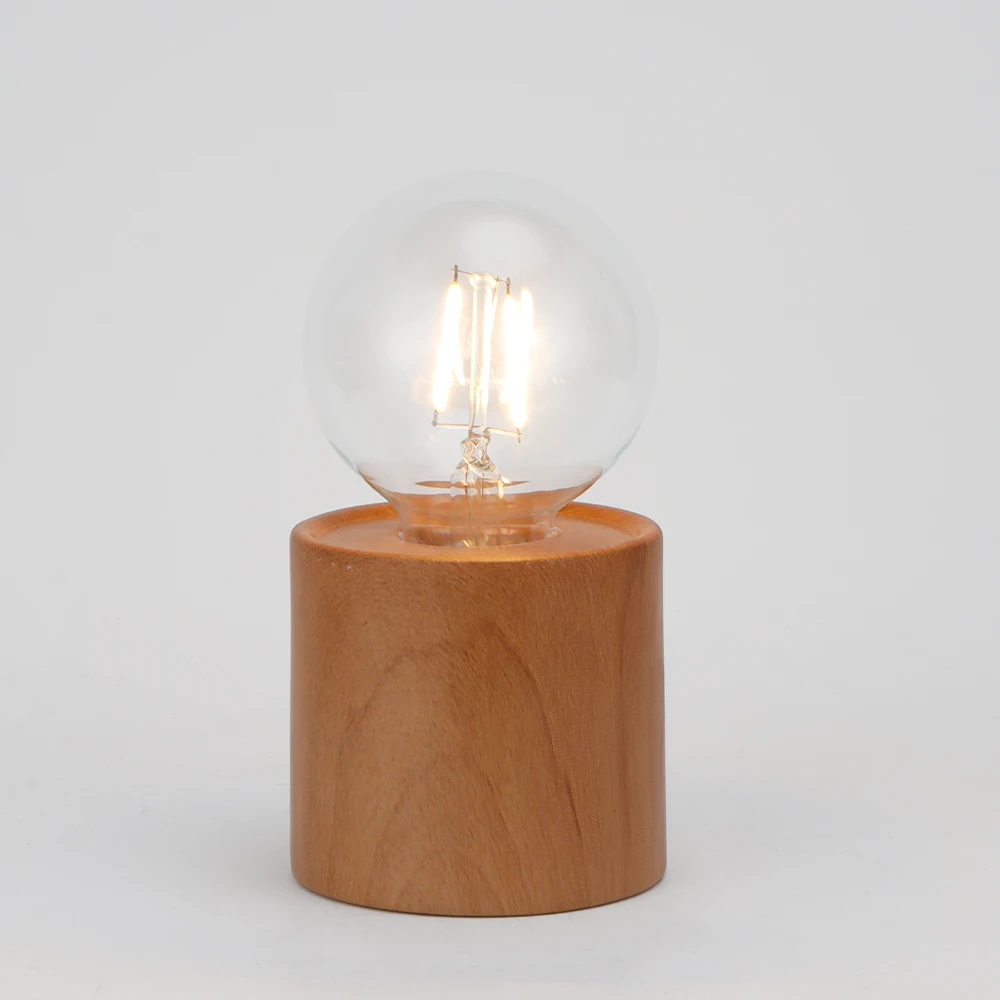 Wooden Color Wireless Battery LED Desk Lamp Wood Color Light Bulb Shape Industrial Design Style Living Room