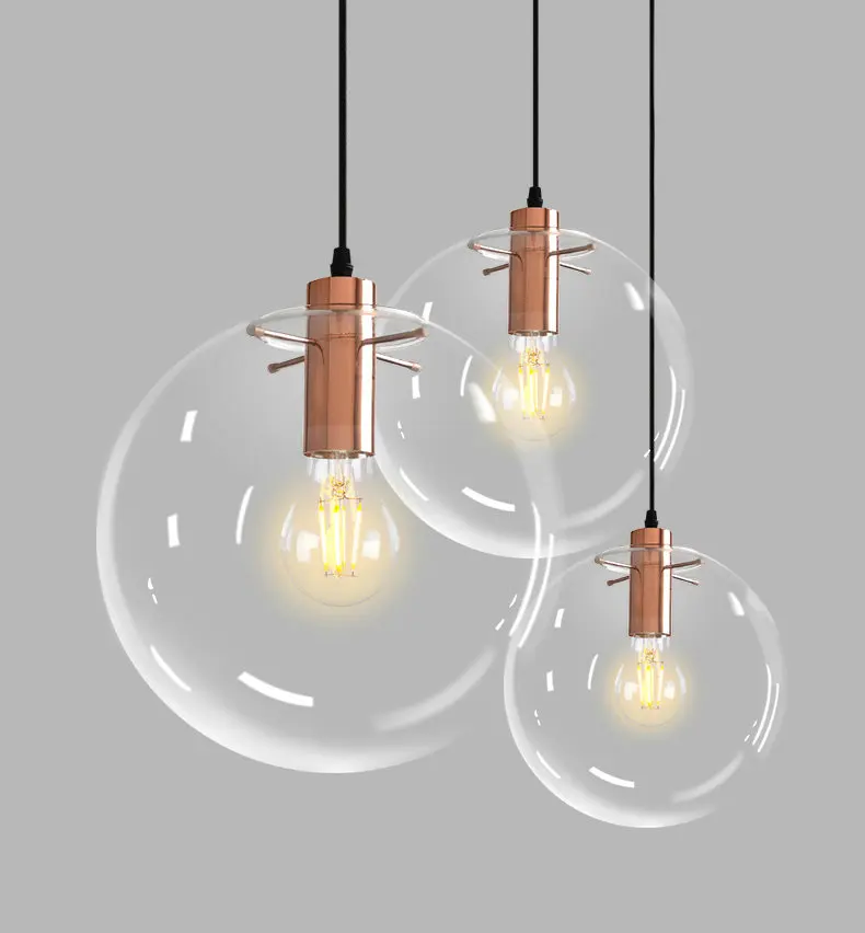 Hand Blown Glass Sphere Pendant Lamp Clear Glass Round Shape Chandelier Bubble Glass Ball Hanging Light