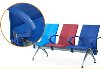 Multi color customer chairs 3-seater pu foam waiting chair waiting area beam airport bench seating