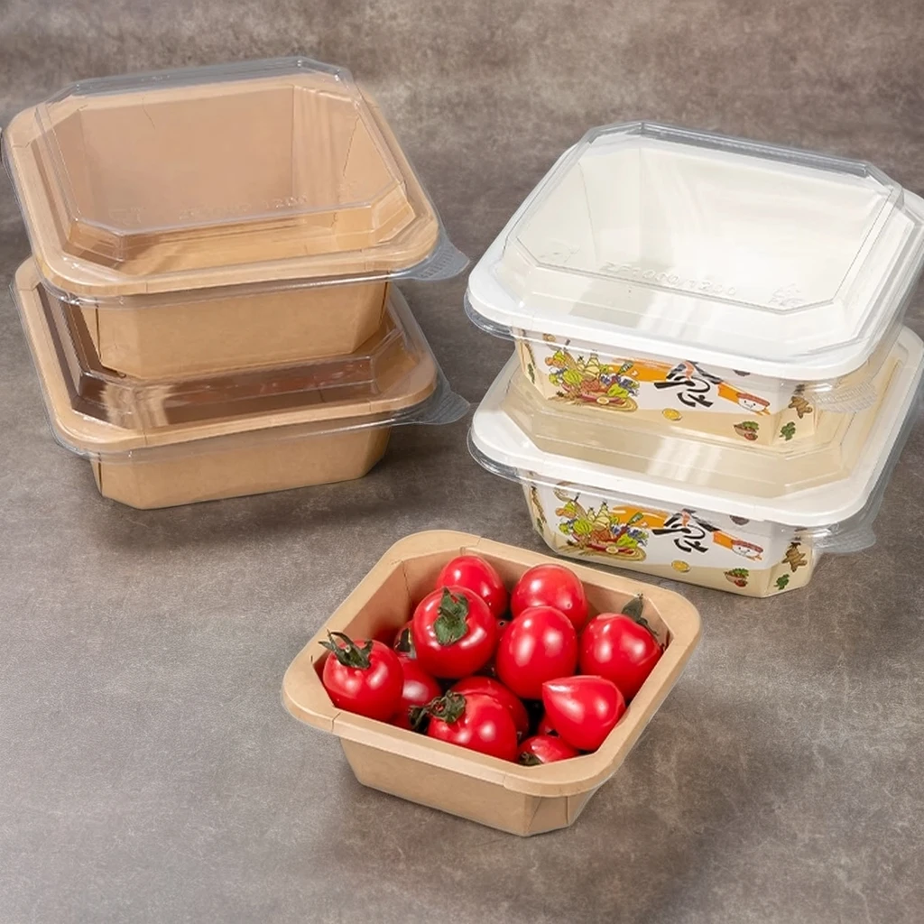 Disposable  Food Packaging Container Square Paper Lunch Box Custom PrintOctangle Kraft Paper Salad Bowl with lid