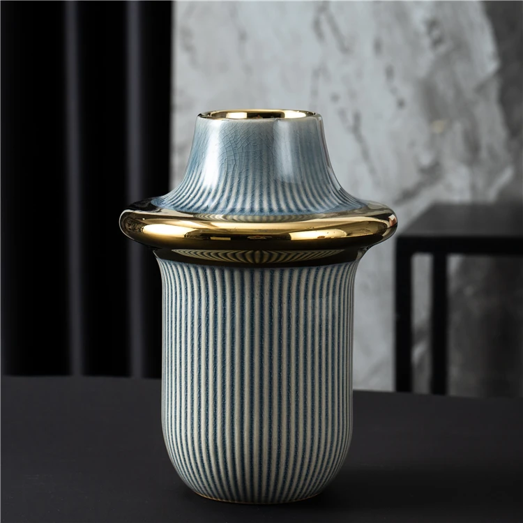 Luxury Interior Decoration Wedding Centerpiece Flower Vase Nordic Handmade Art Gold Ceramic Flower Vase