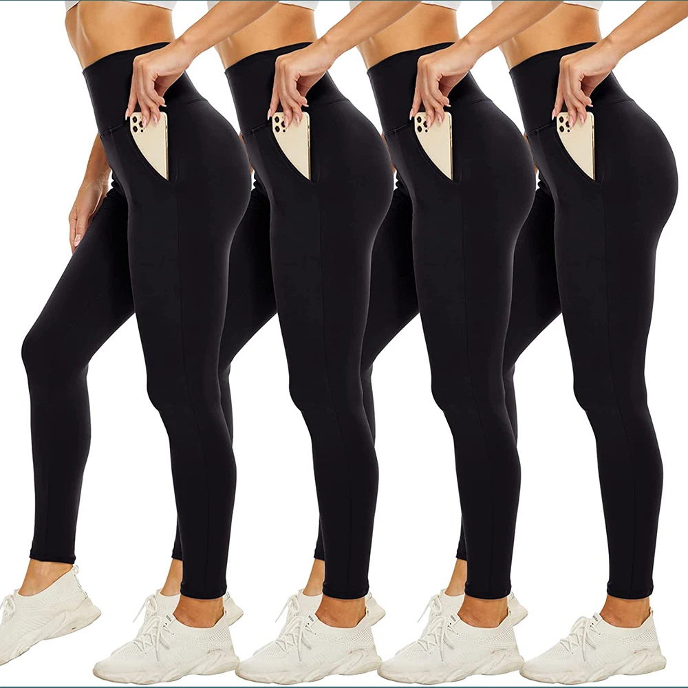 Леггинсы Женские однотонные с высокой талией и карманами