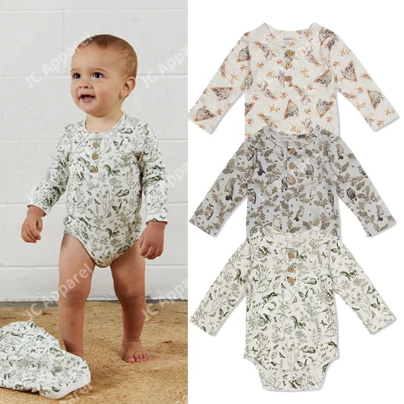 Custom printing pattern unisex Infant Jumpsuits toddler bodysuit newborn baby clothes rompers cute Bamboo baby pajamas