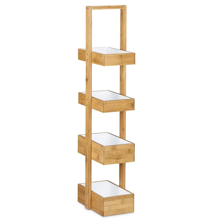 Large Bathroom Storage Stand Bamboo 4 Tier Free Standing Storage Rack Towel Ladder Shelf