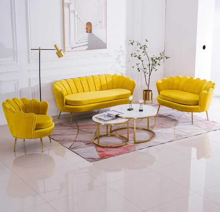 New Design Luxury Blue Velvet Accent Chair U Shaped Sofa Chair for Home Hotel Restaurant