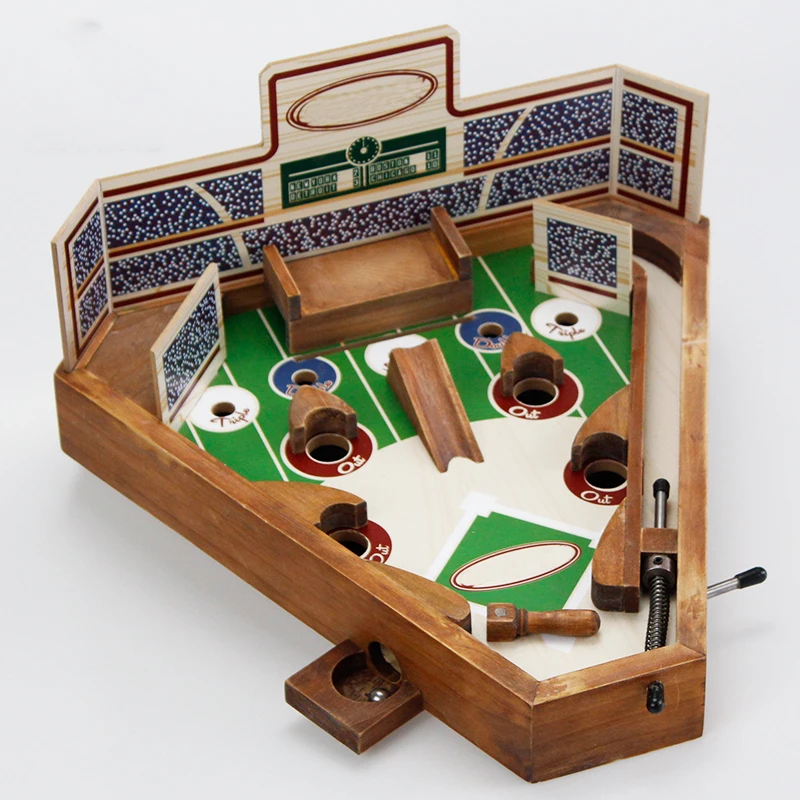 High quality colorful pinball game baseball portable board game wooden toy table top baseball pinball game toy