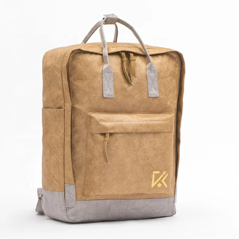 Wholesale Handmade Ecofriendly Waterproof wood Brown Paper Backpack Travel Bag