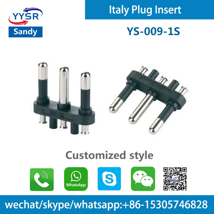 italy plug insert(YS-015 CEI 4.0MM 10A 2-pin,2-pole,2-prong Semi-insulated) for Standard wires