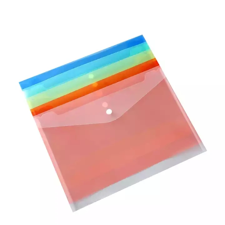 A4 A5 Custom Made Clear Document Bag with Snaps Buttons PP PVC File Envelope Plastic PP Folder