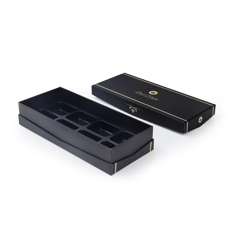Black Lid & Bottom Box Chocolate Gift Boxes Luxury Foil Stamping Paper Packing with Custom Design for Choco