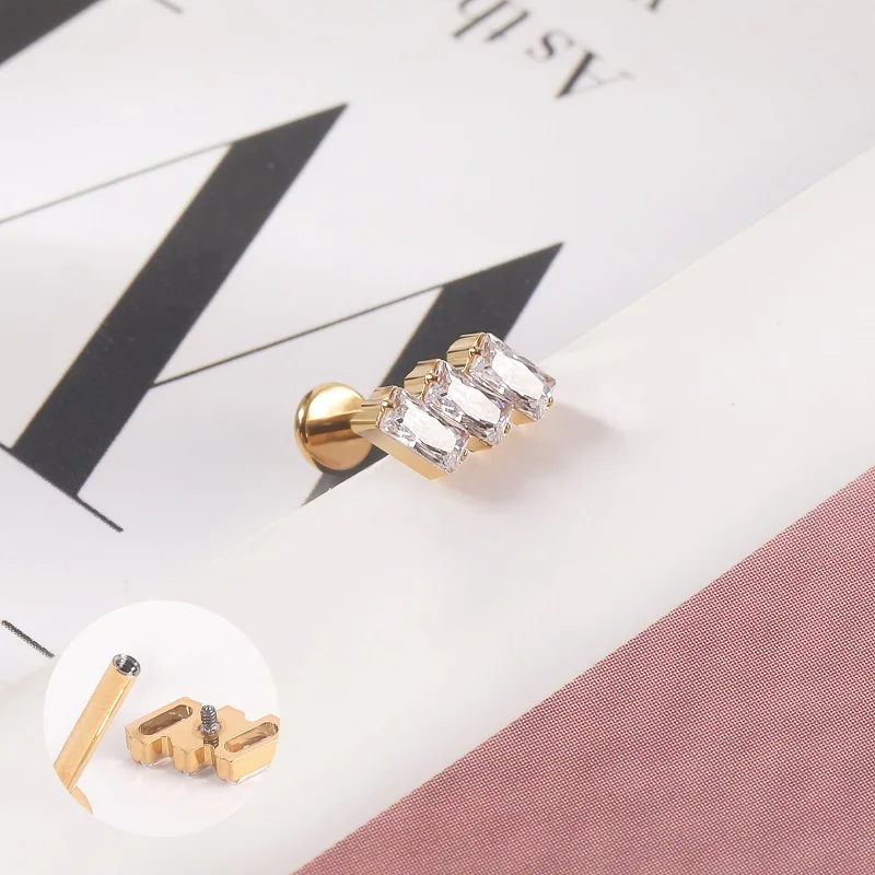 ASTM F136 Titanium Labret Piercing 16G G23 Internally Threaded Gold Cartilage Earring 8mm Tragus Helix Conch Stud